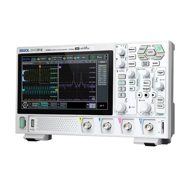 

DHO814 цифровой осциллограф 100 МГц 12-бит Высокое разрешение 1,25 GSa/s отбор проб в реальном времени 4-канальный комплект Ultra HD сенсорный экран