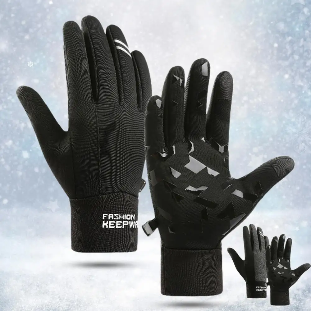 

Unisex Gloves 1 Pair Trendy Plush Lining Water Resistant Anti Skid Ski Cycling Motorcycle Gloves for Outdoor