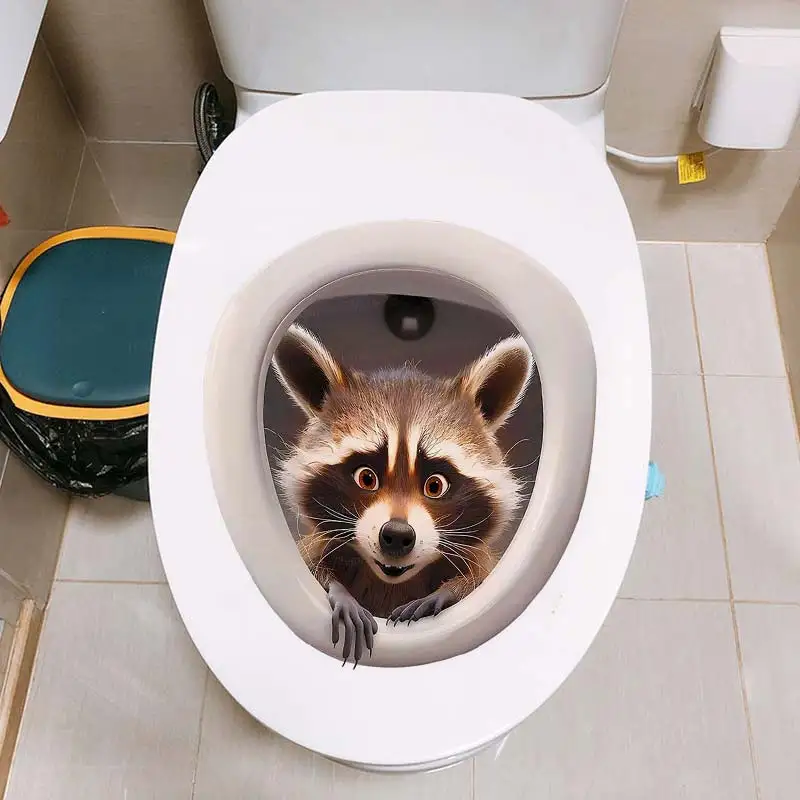 Raccoon Toilet Sticker Bathroom Toilet Cover Wall Stickers Animal Wc Funny Home BathRoom Decoration