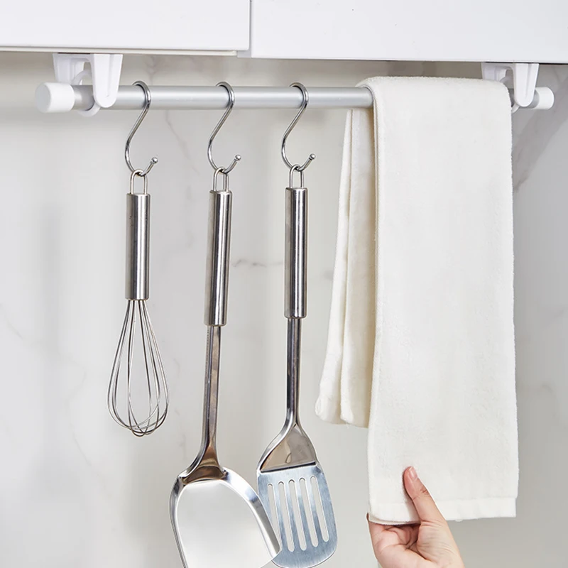 Punch-free Curtain Rod Hooks 360 Degree Rotation Self-adhesive Wall Bracket Clamp Shower Curtain Hanging Rod Ring Kitchen Hook