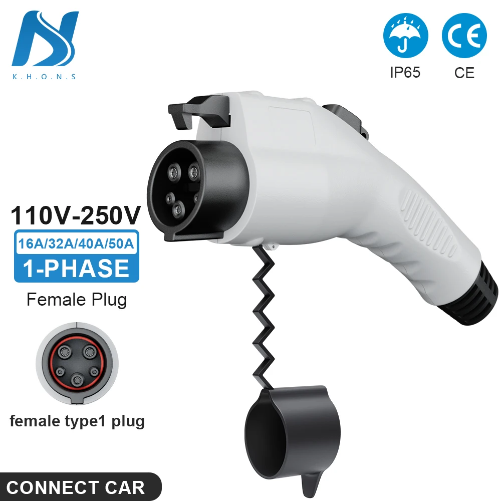 

Khons Type1 Ev Charger Sae J1772 Female Charging Plug 16A 32A 40A Electric Vehicle Side 3.7KW 7KW Ev Charger Connector 110V-250V