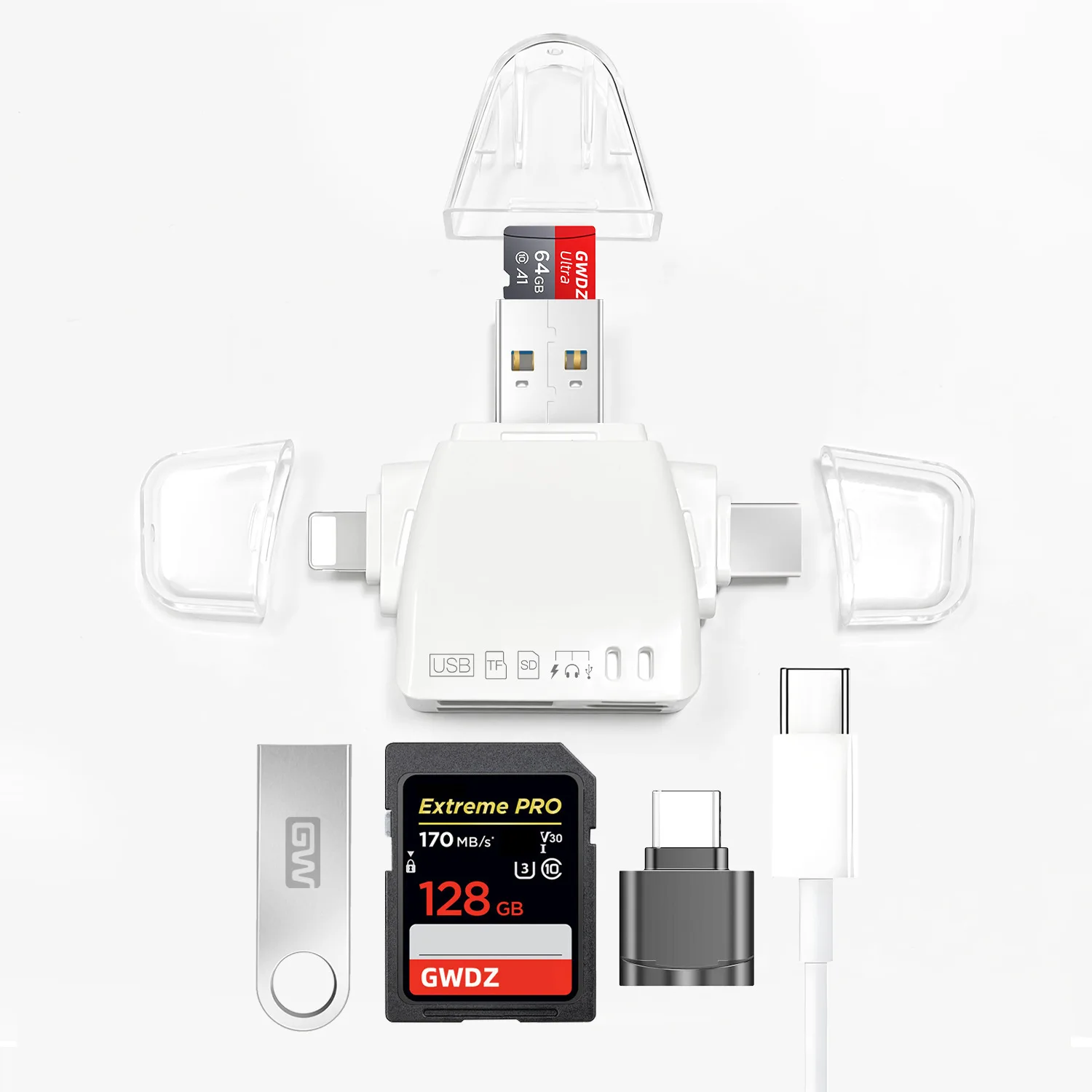 7-in-1 card reader universal interface for mobile phones and computers multiple ports for simultaneous reading of memory cards