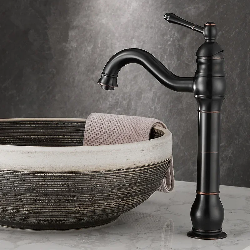 Bathroom Antique Brass Bathroom Basin Faucet Cold And Hot Water Mixer Sink Deck Mounted Black Oil Brushed Tap