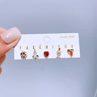 5pcs/set Mixed Design Villains Stud Earrings for Women Girls Gold Color Cubic Zirconia Gift Jewelry 1