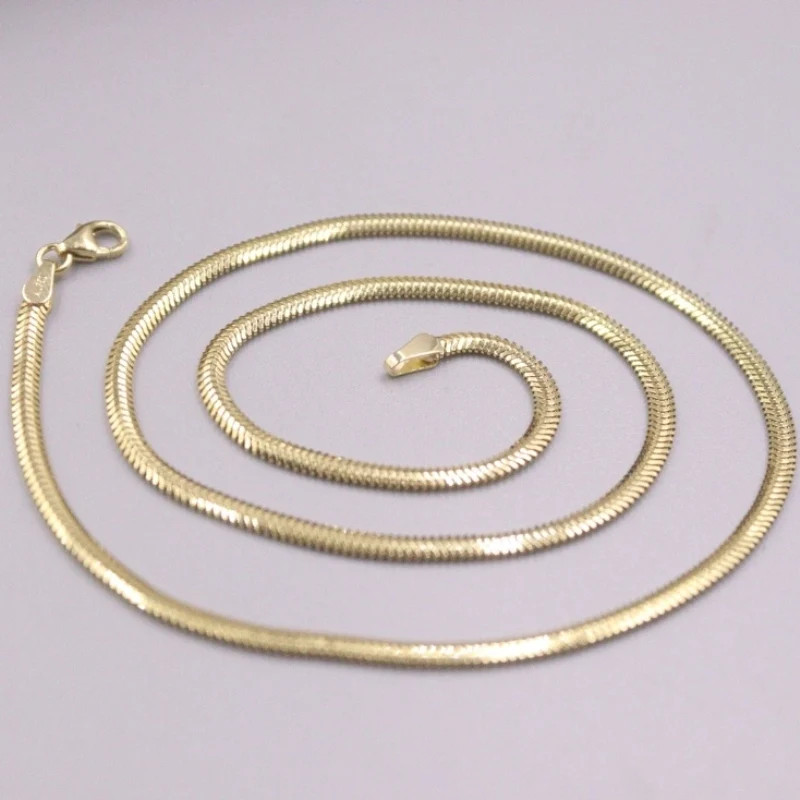 

AU750 Pure 18K Yellow Gold Chain Women Craved 2.5mm Snake Necklace 4.8-5g / 15inch