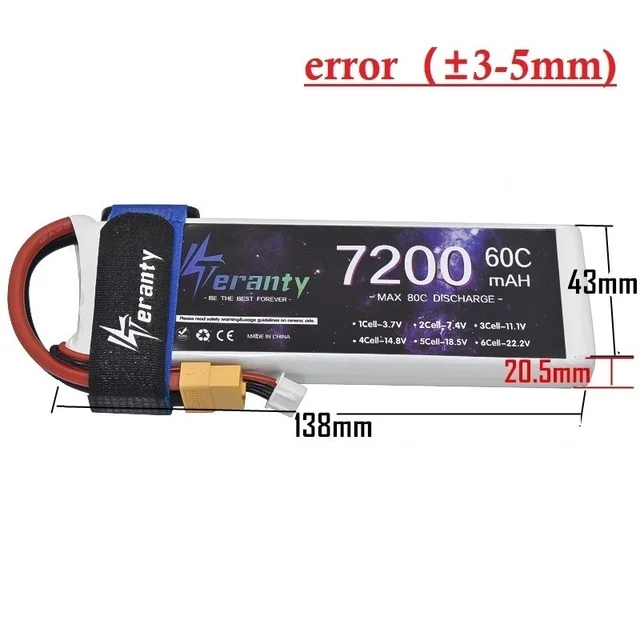 Batterie Lipo RoaringTop 3S 2200mAh 25C Avec Connecteur XT60 - 11,1V Pour Modélisme RC (voiture, Drone, Avion, Bateau)