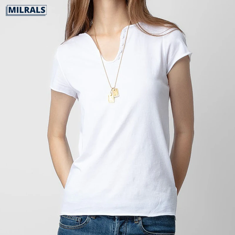 

MILRALS Summer Fashion Rhinestone Print Women's Short Sleeve T-shirt 2024 new cotton loose casual short sleeve top
