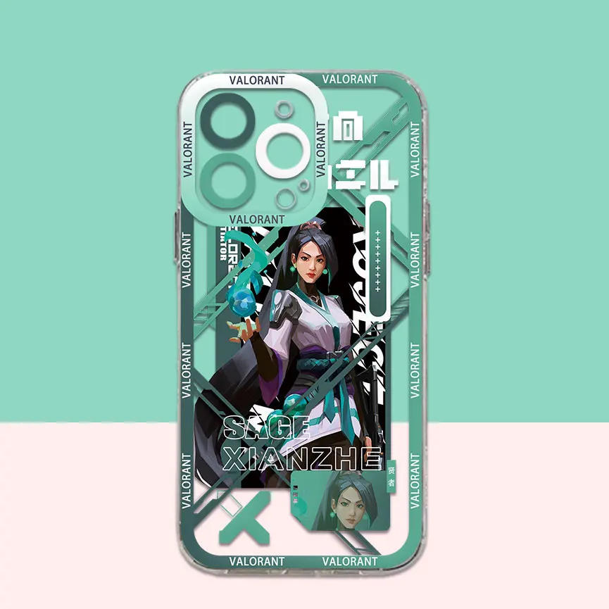 thumbnail image 1 of Funda de teléfono con diseño de personajes del juego Valorants para Samsung S24 S23 S22 S21 S20 S10 FE Note20 10 Plus Ultra Lite 5G, funda de TPU suave transparente, 1 of 5
