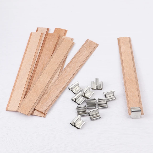 100pcs Wooden Candle Wicks with Metal Base Clip for Candle Making Crackling  Wood Wicks/Smokeless Candle Making Supplies