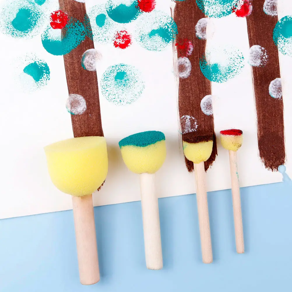 12Pcs 어린이 드로잉 스폰지 브러쉬 나무 손잡이 프리미엄 스폰지 페인팅 브러쉬 크리 에이 티브 페인팅 스탬퍼 미술 용품