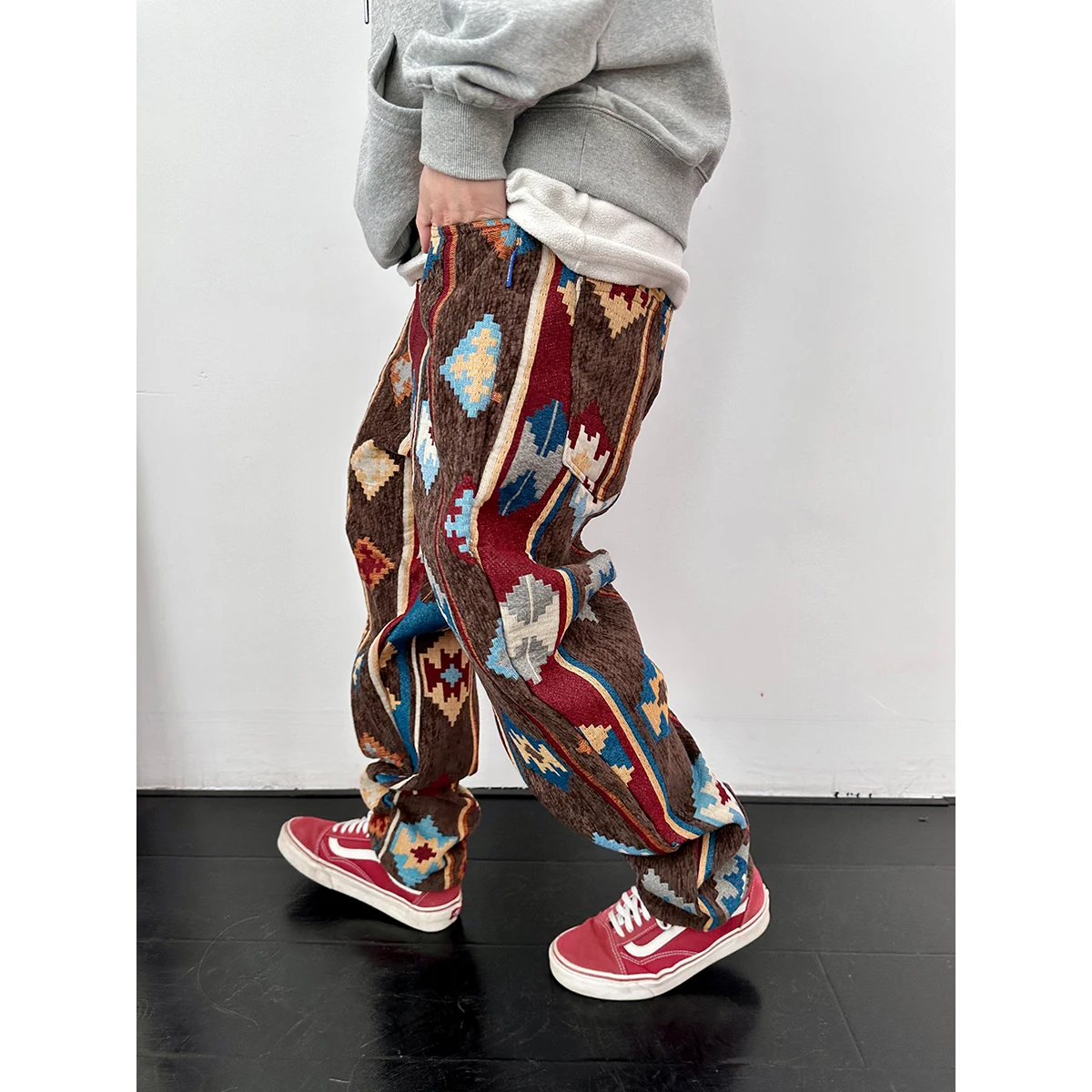 Men Casual Pants American Streetwear Geometric Pattern Ethnic Style Jacquard Cargo Trousers Harajuku casual pants