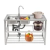 Stainless Steel Vegetable Washing Basin, Sink, Double Groove with Bracket, Thickened Double Basin 5