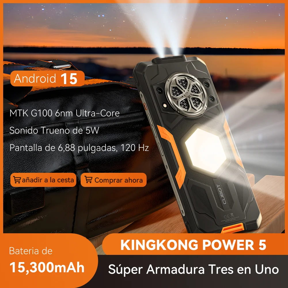 Smartphone Android Cubot KingKong Power 5, batería Mega de 15300 mAh, procesador MTK G100 Octa-core de 6 nm, pantalla de 6,88 pulgadas y 120 Hz, 16GB de RAM (6+10GB ampliables), 128GB de ROM, 4G celular, altavoz de 5 W
