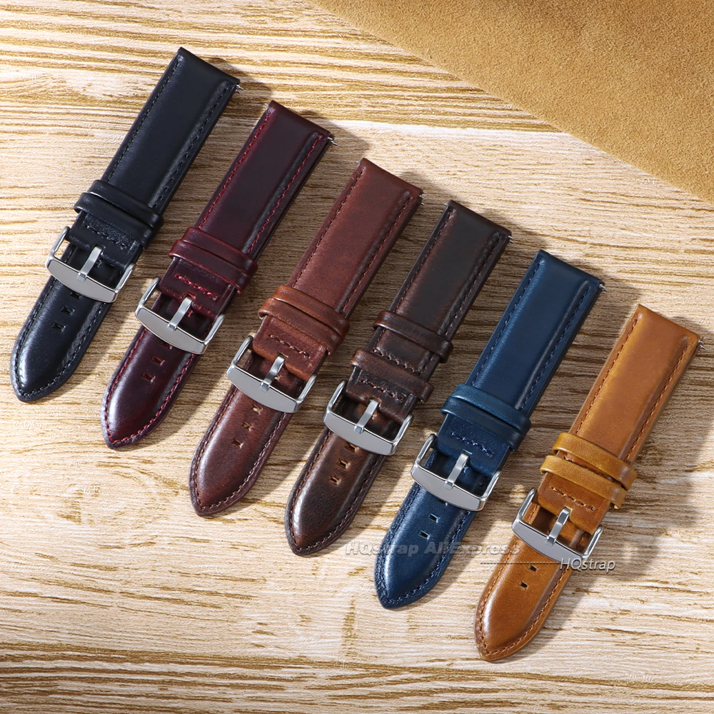 Vintage Cowhide Leather Watch Strap - Classic Universal Wristband