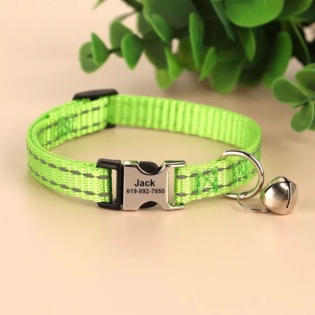 Personalized Name Cat Collar Reflective Nylon Dog Cats ID Collar With Bell Engraving Name for Small Cats Dogs Chihuahua 6 Colors 4