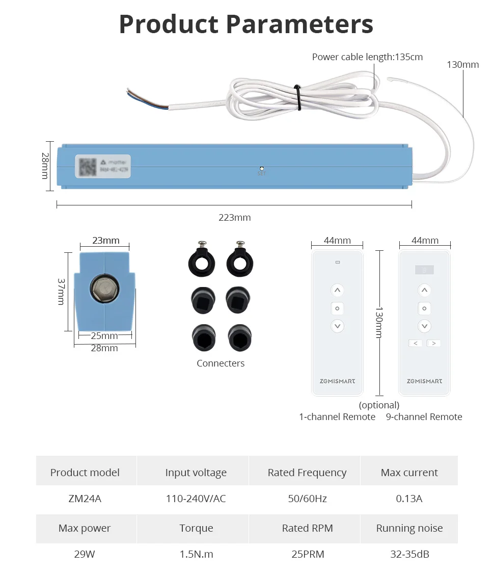 Matter Over WiFi Smart Blinds Motor for Roman Shade Honeycomb Shade Pleated Blin