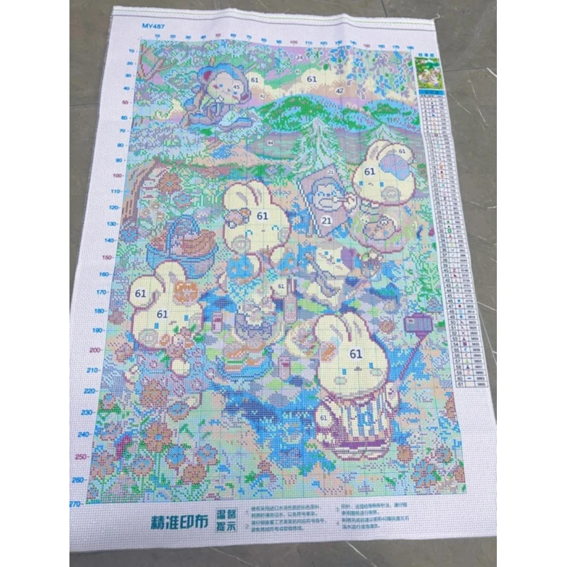 Picnic Rabbits 9CT Needlework,DIY Cross Stitch Set Full Embroidery Kit, Printed Cross-stitch Gift, Home Wall Decor New 65x90cm