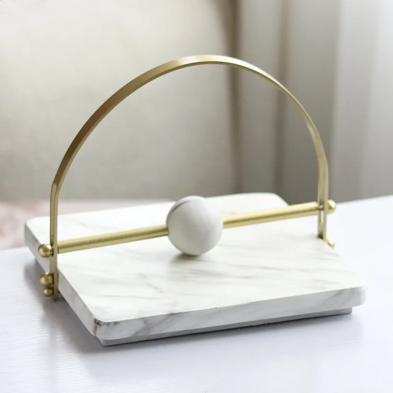 Modern Luxury Metal Tissue Holder, Dining Table Center Napkin Holder, Hotel Clubhouse, Imitation Marble Paperweight Decoration 4