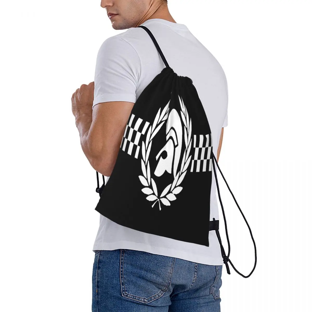 Hot Sale Fashion Casque Trojan Lauriers Drawstring Bag Backpack school cartoon shoe bag backpack with rope
