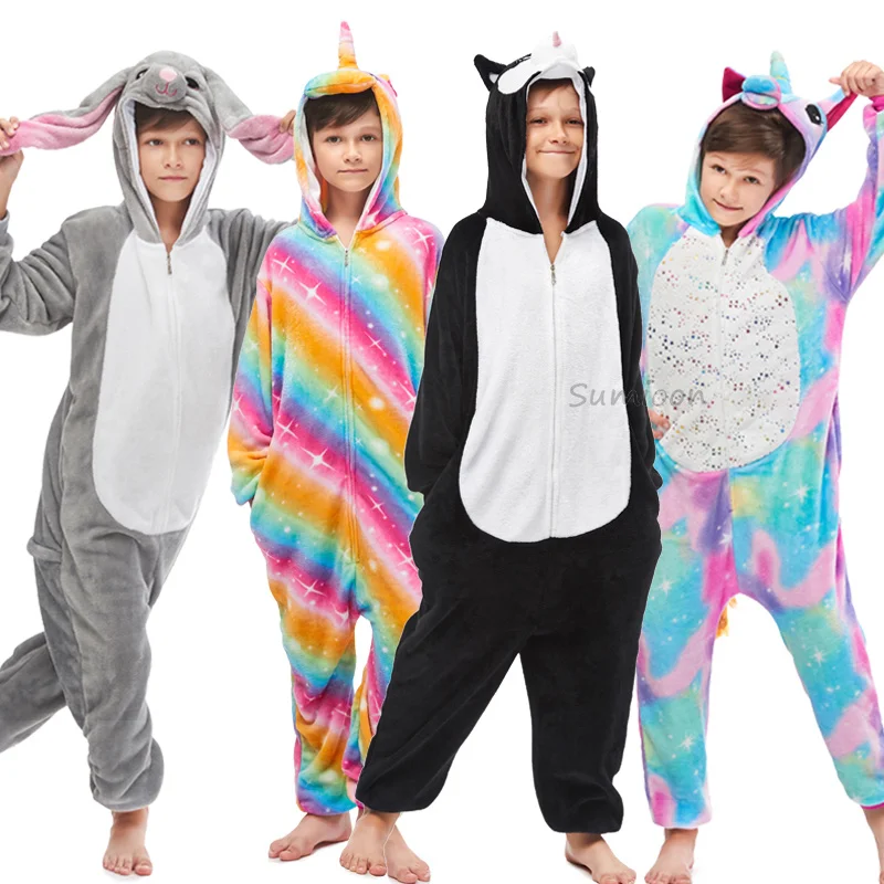 Winter Kigurumi Oneise For Kids Adults Boy Girl Unicorn Pajamas Animal Rabbit Cartoon Sleepwear Unicornio Overalls Pyjamas Women