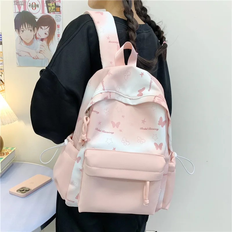 New backpack with high appearance, fresh and sweet cartoon butterfly star backpack for junior high school students