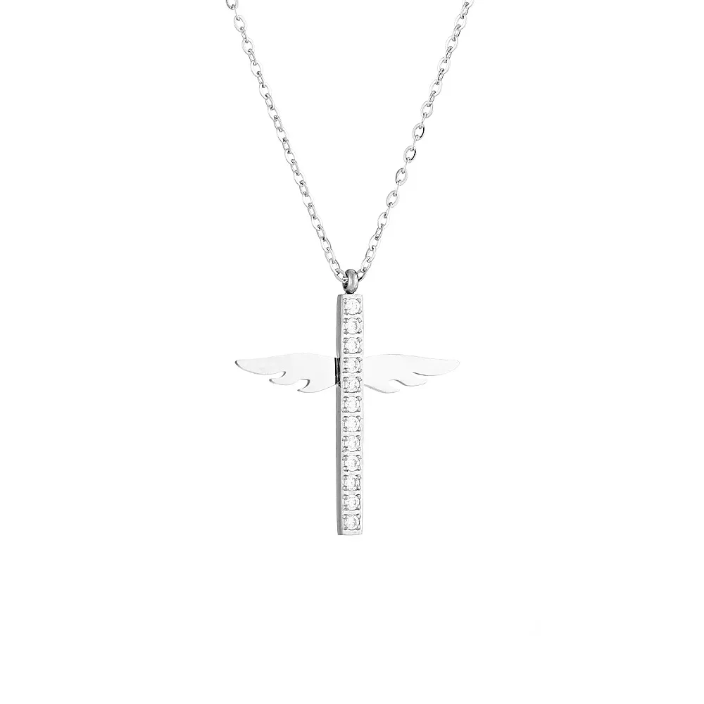 

Angel Wings Cross Pendant Necklace Mom Lovers Men Women Blessing Gift Chain Jewelry