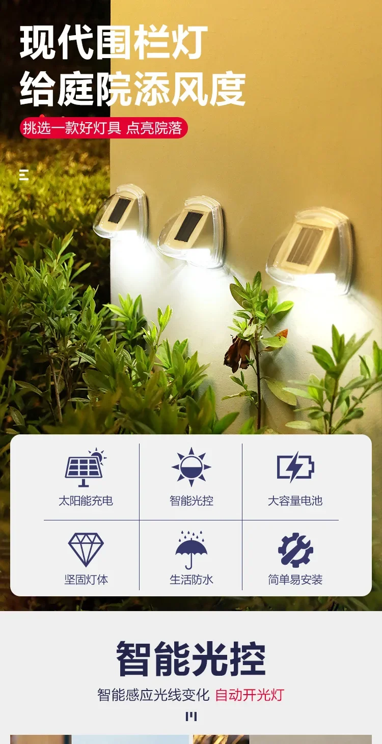 Description Picture 2 of item1/2/4/6PCS Solar Light Outdoor 8 LED Wall Lamp Waterproof LED Lights For Garden Street Decoration Garden Fence Stairs Lamps