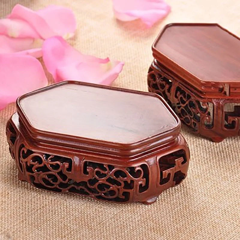 Chinese Style Retro Solid Wood Oval Lotus Bonsai, Antique Jade, Small Ornaments, Base Wooden Pallet