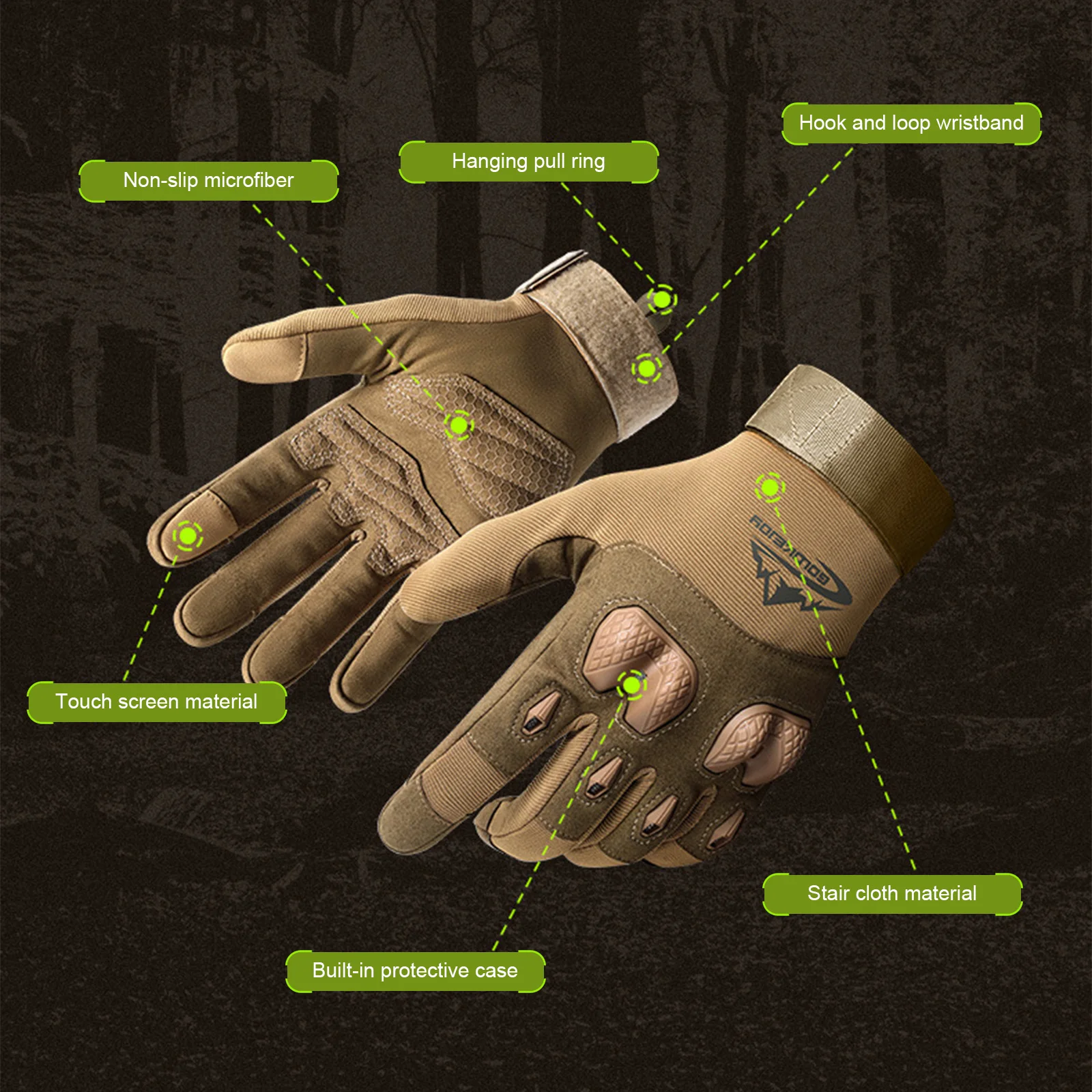 Touch Screen Full Finger Gloves Wrist Adjustable Outdoor Sports Cycling Climbing Gloves