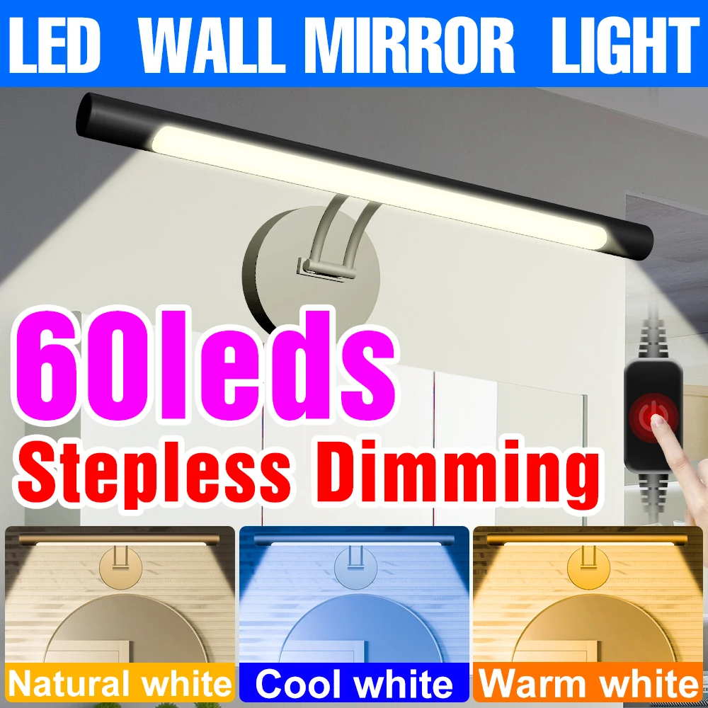 

LED Bathroom Mirror Wall Lamp Touch Dimming USB Vanity Light Dressing Table Makeup Mirror Light For Bedroom Decoration Dresser