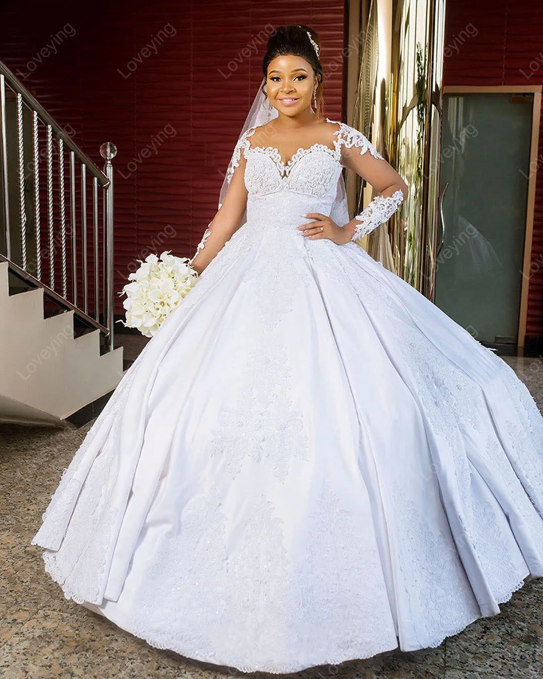 Блестящее женское бальное платье с длинным рукавом свадебные платья жемчугом |