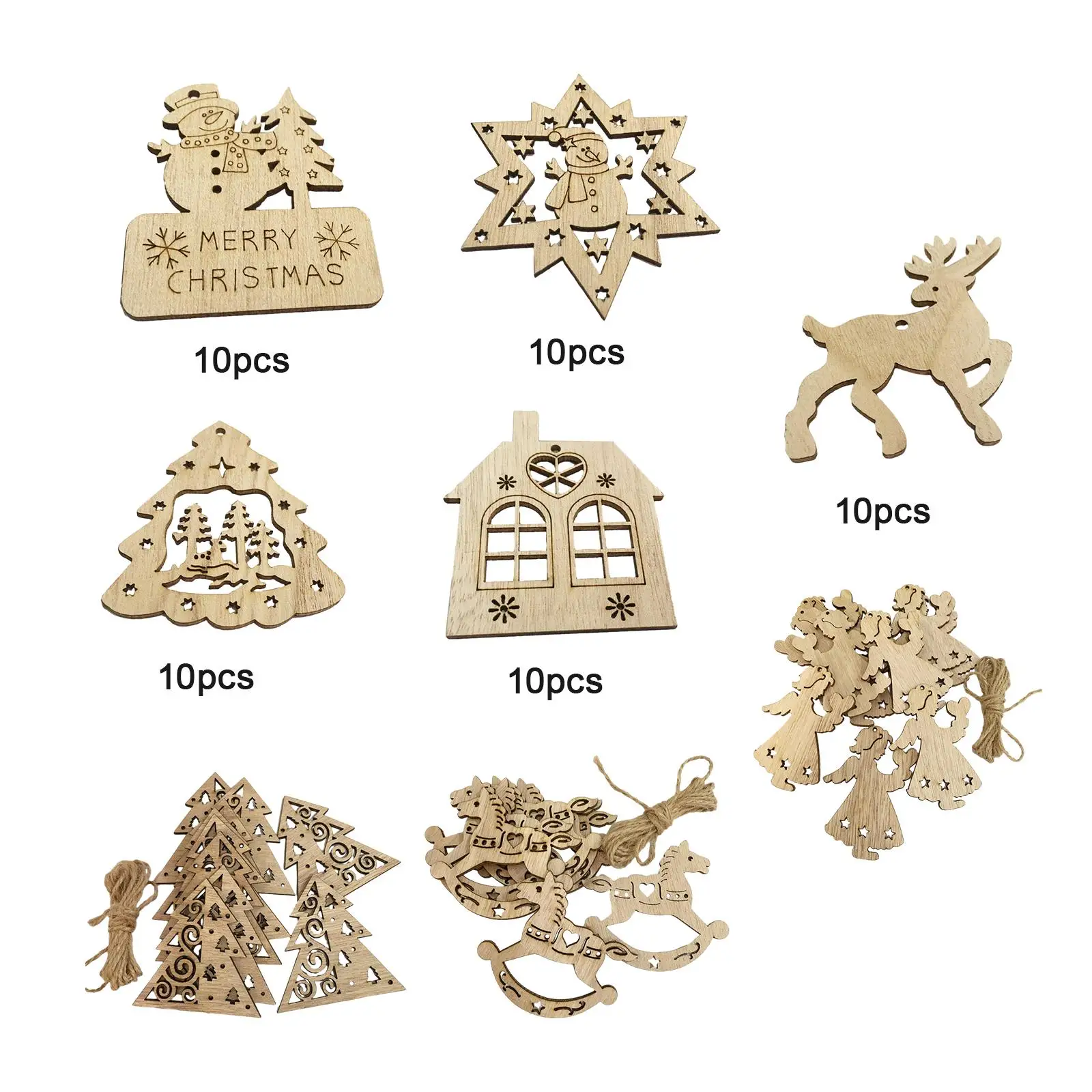 

10Pcs Unfinished Wooden Cutouts Embellishments Blank Christmas Wood Slices