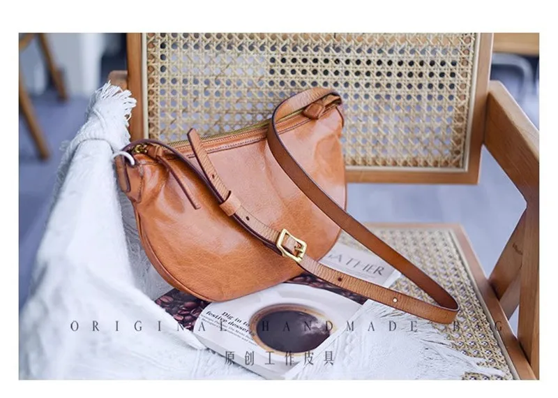 Pndme Mode Vintage Designer hand gefertigte echte Leder Damen Umhängetasche einfache lässige tägliche Rindsleder Umhängetasche – Detail 4