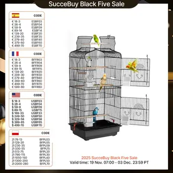 SucceBuy Open Top Large Parrot Bird Cage Hanging Bird Cage for Kinds of Birds Travel Pet Flight Birdcage with Swing and Perch