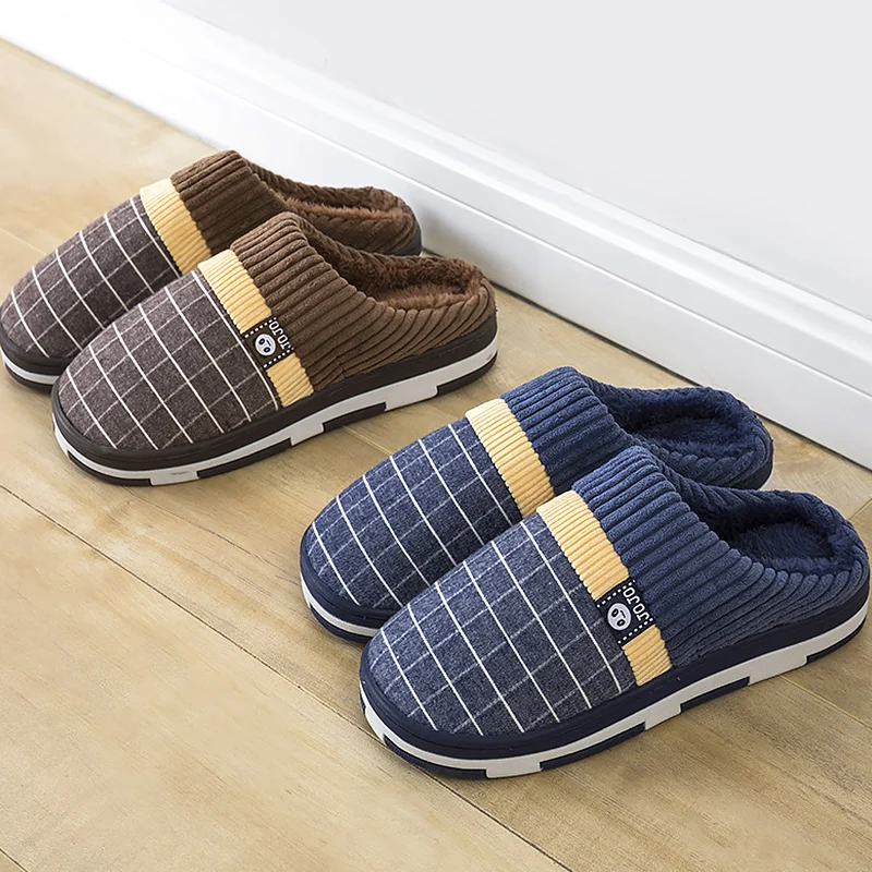 

Men's Slippers Short Plush Flock Home Slippers for Men Hard-wearing Non-slip Sewing Soft Male Shoes 2023 Men Slippers New Warm