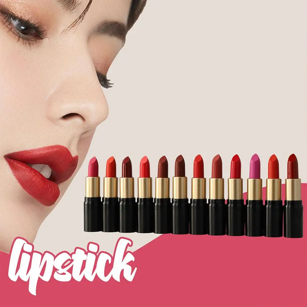 

12Color Lipstick Lip Makeup Sexy Woman Velvet Matte Lipgross Tint for Lips Long Lasting Waterproof Non-stick Cup Lip Cosmet X1I0