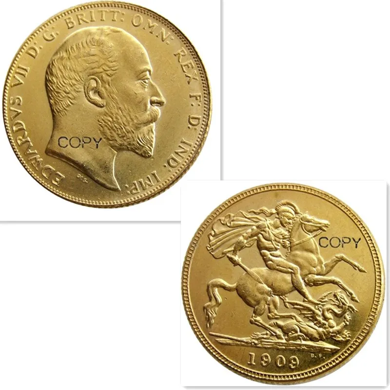 Rare 1909 King Edward Vii Matt Proof Gold Plated 1 Sovereign (1lsd