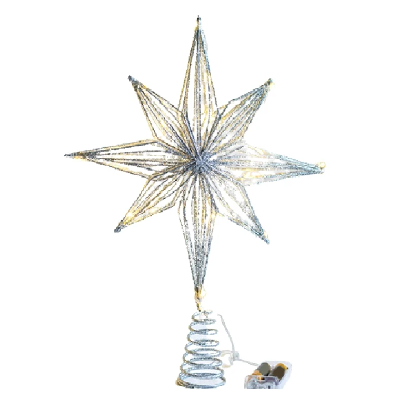 Hot Christmas Tree Toppers Star LED Lamp Home Christmas Decorations for Tree Ornaments Eight-Pointed Star Tree Light,Silver