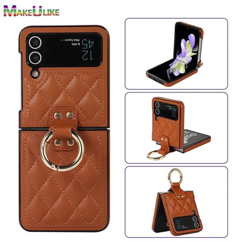 Ring Holder Case for Samsung Galaxy Z Flip 4 Case Leather Luxury Fashion Shockproof Case for Samsung  Z Flip 3 4 Flip4 5G Cover