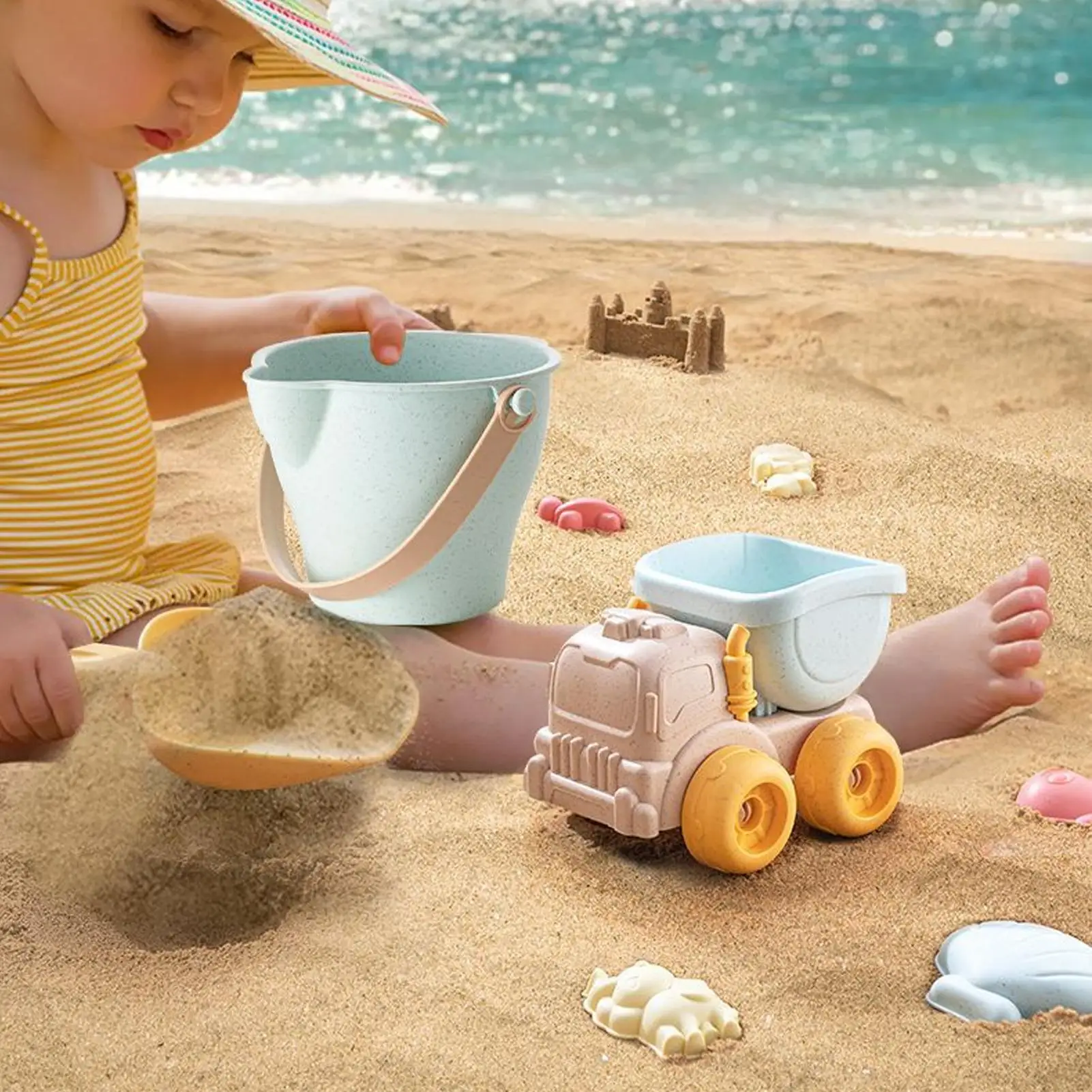 Divertente set da gioco portatile per esterni con paletta e secchiello, set da spiaggia per bambini, castello di sabbia, giocattoli per il parco giochi in giardino_voghion.com