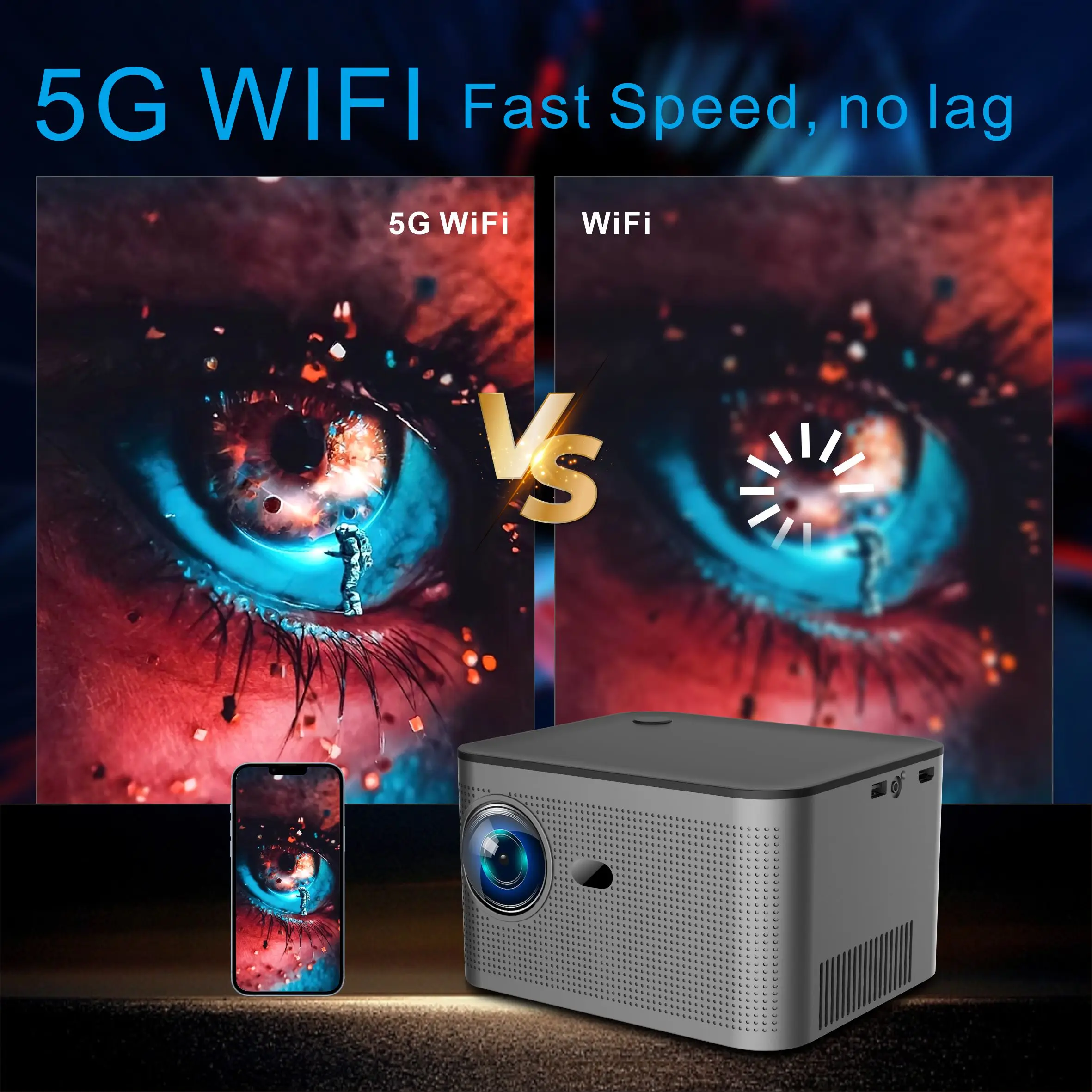 Salange HY350 Full HD 1080P Projector 4K Video Android 11.0 WiFi6 580ANSI BT5.0 Auto Keystone Correction Smart Electronic Focus