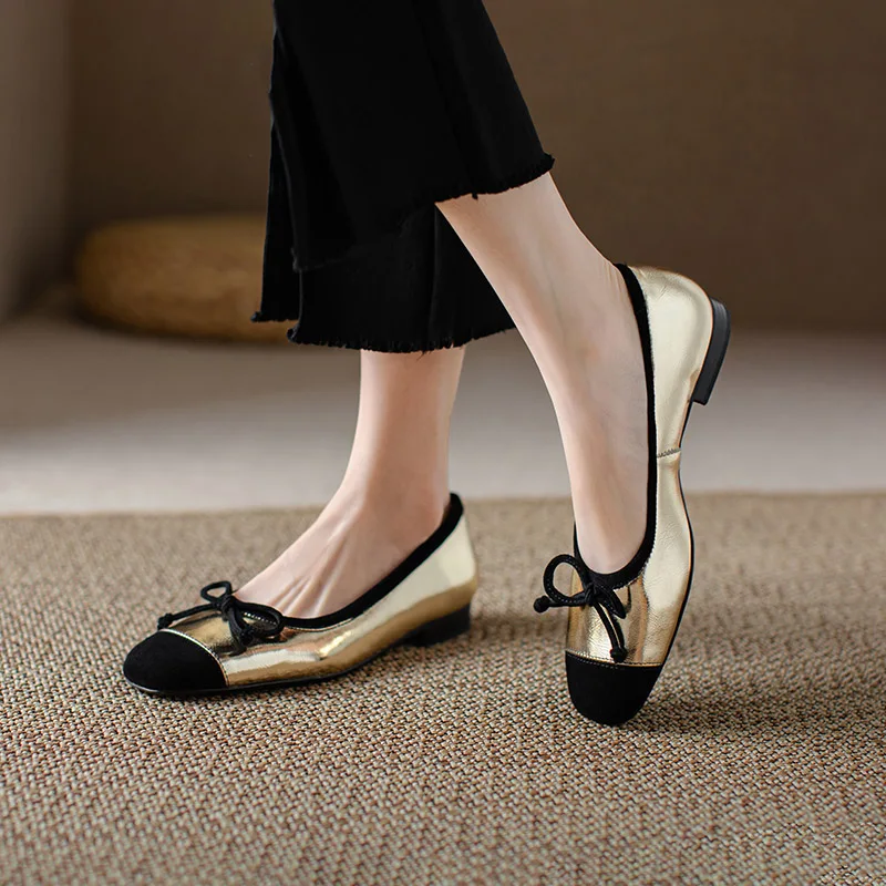 

Phoentin classic patchwork ballet shoes 2024 spring new women party low heels Genuine leather elegant round toe Pumps FT3143