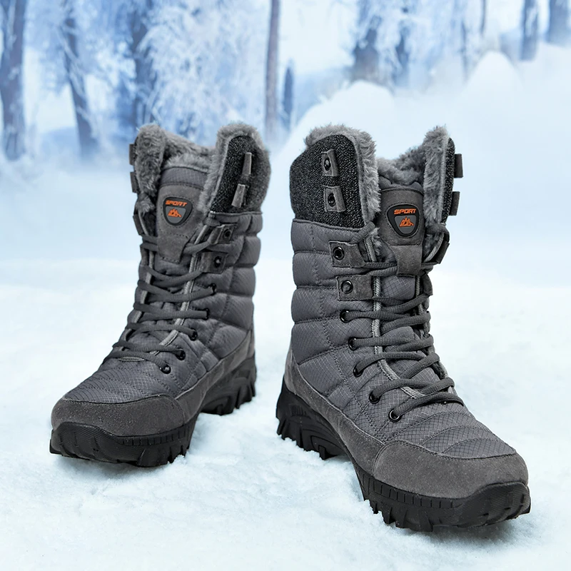 

Men Winter Snow Boots Super Warm Men Hiking Boots High Quality Waterproof Leather High Top Big Size Men's Boots Outdoor Sneakers