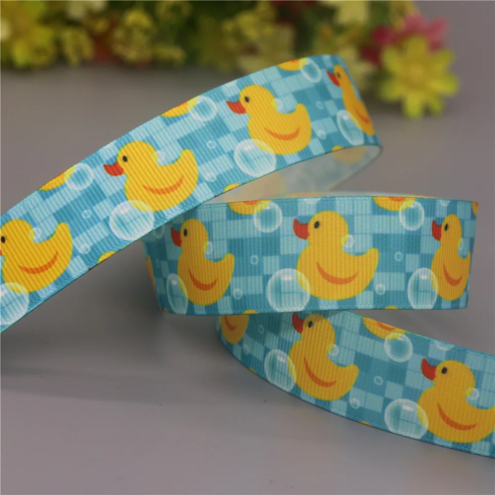 DUWES 50yards Duck Turtle Printed Grosgrain Ribbon Accessories Material Headwear Decoration DIY Sewing Craft D2177