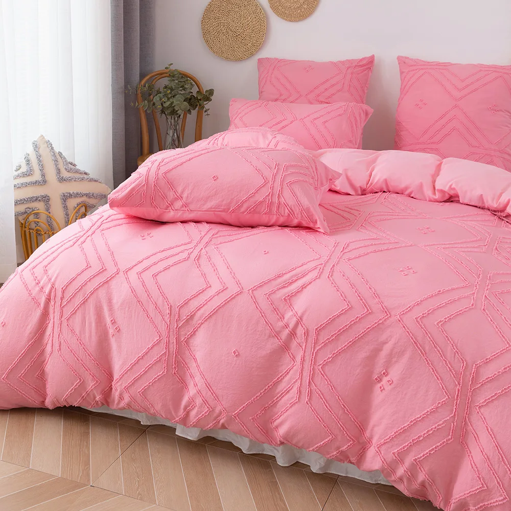 3-piece tufted microfiber bedding cover set with duvet cover on a cozy bed