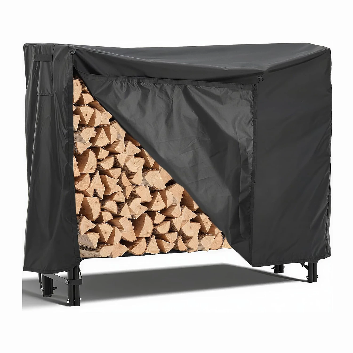 4FT/8FT Brennholzregal für den Außenbereich zur Aufbewahrung von Holzstämmen verschiedener Größen, robuste Feuerholzregale, Metallaufbewahrung, Stapler, Organizer – Detail 20