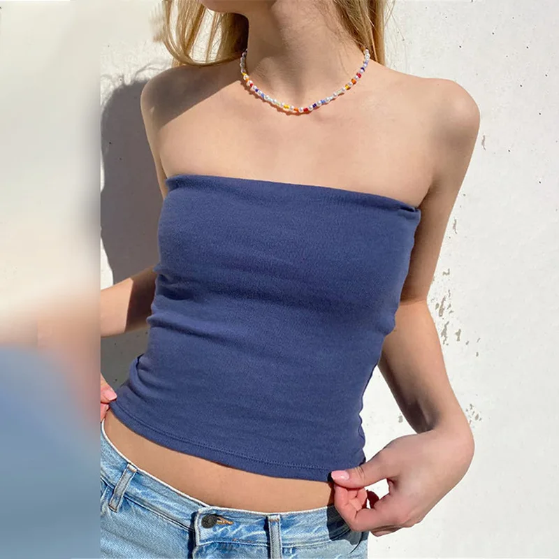 

Sexy Tube Tops Women 2023 Skinny Summer Off Shoulder Blue Y2k 90s Sexi Crop Top Streetwear