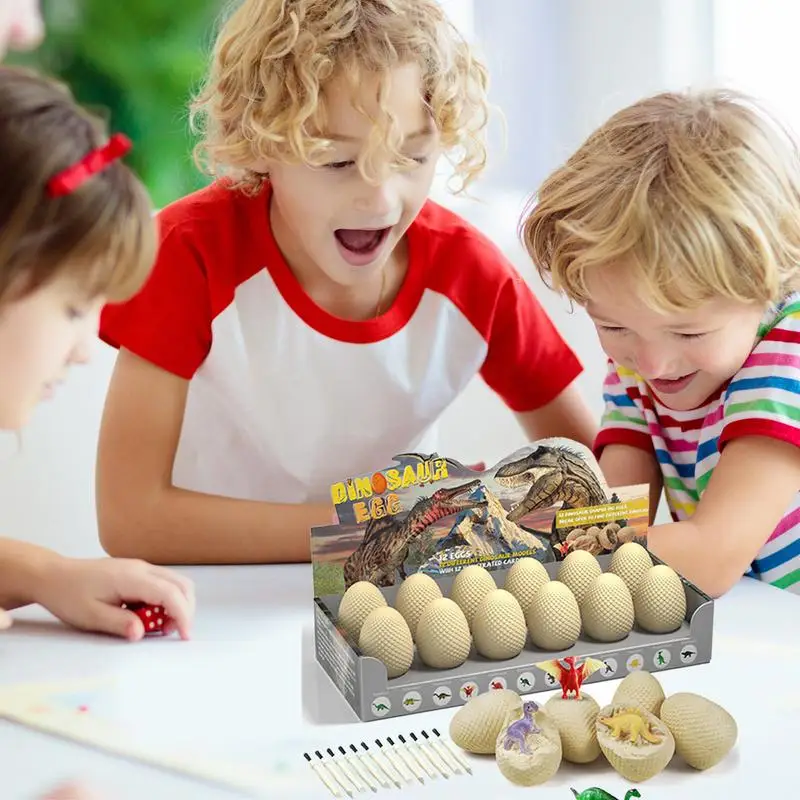 Dinosaur Eggs Excavation Dig Kit Dino Easter Eggs with Dinosaurs Inside 12 Pack Science Experiment Kits for Kids STEM Activities 4