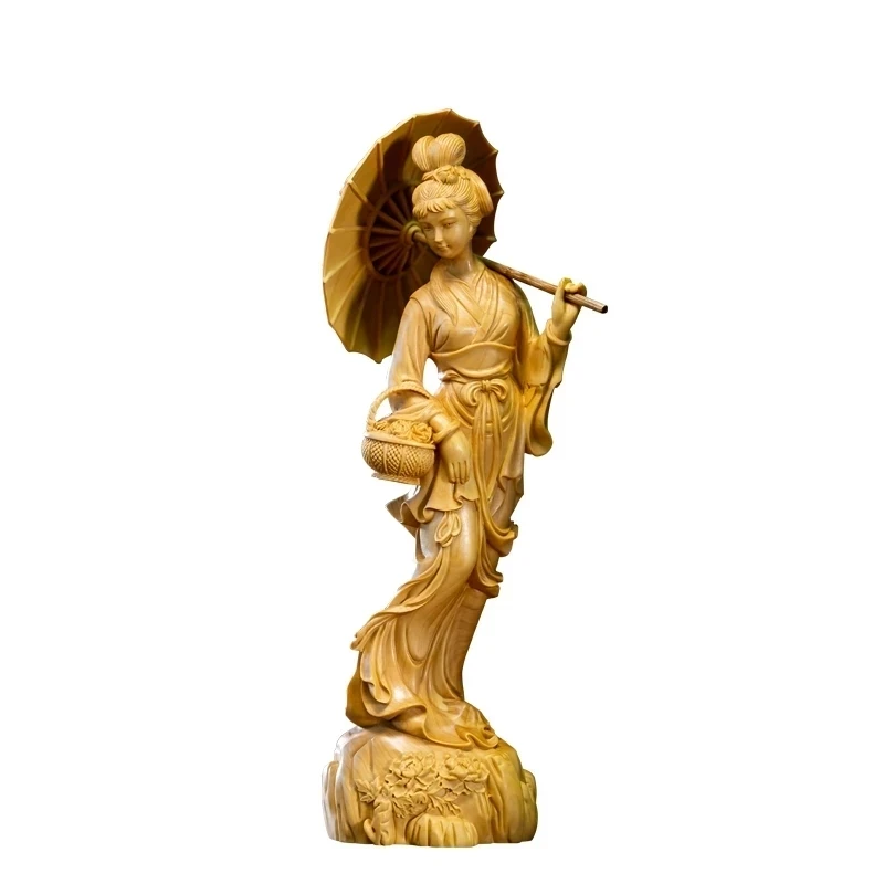 

20CM Classical Beauty Figure Wood Hand Carved Solid Wood Statue Carved Jiangnan Modern Chinese Style Home Decoration Boat Decors