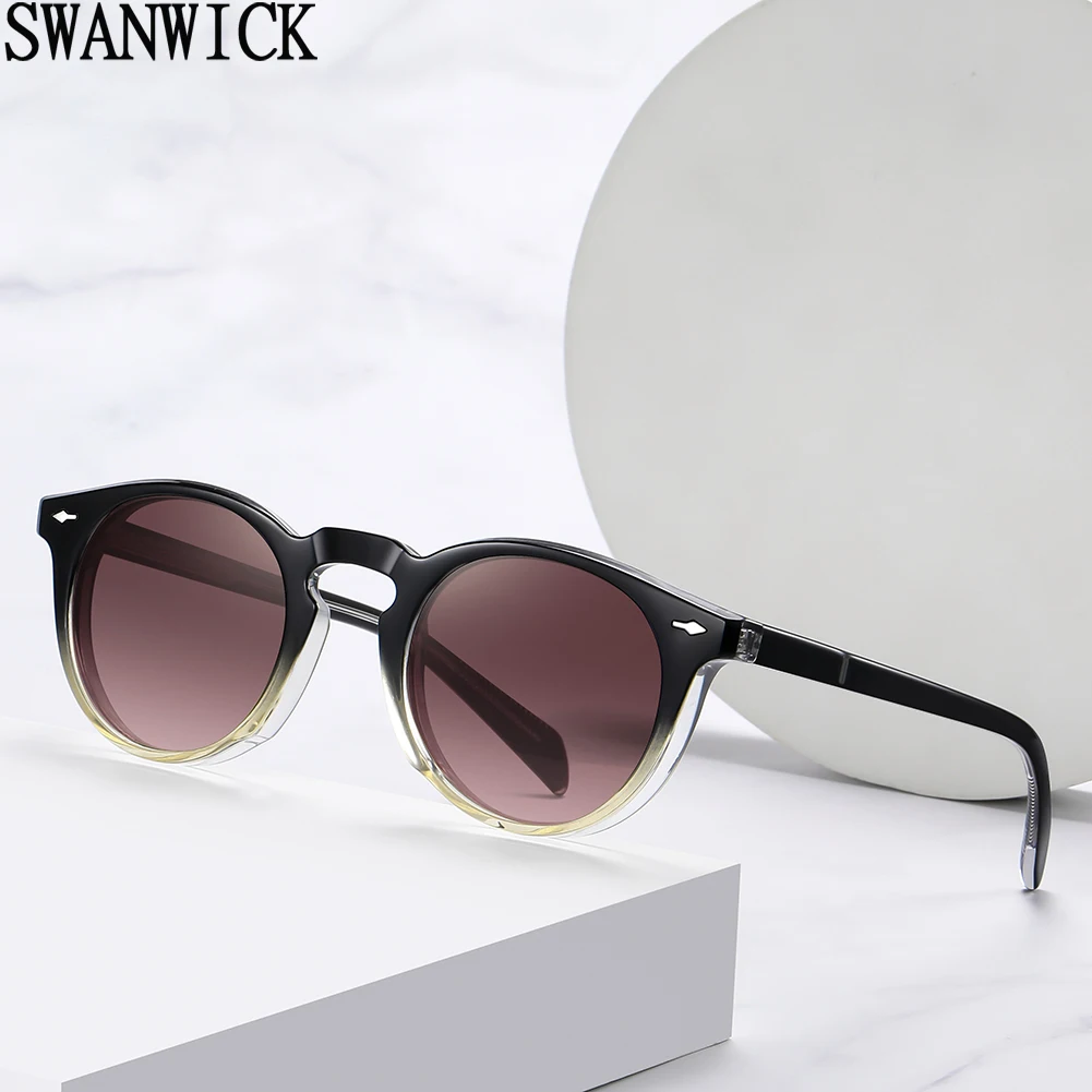 

Swanwick unisex retro sun glasses for women UV400 round sunglasses polarized men acetate TR90 driving green brown gift items